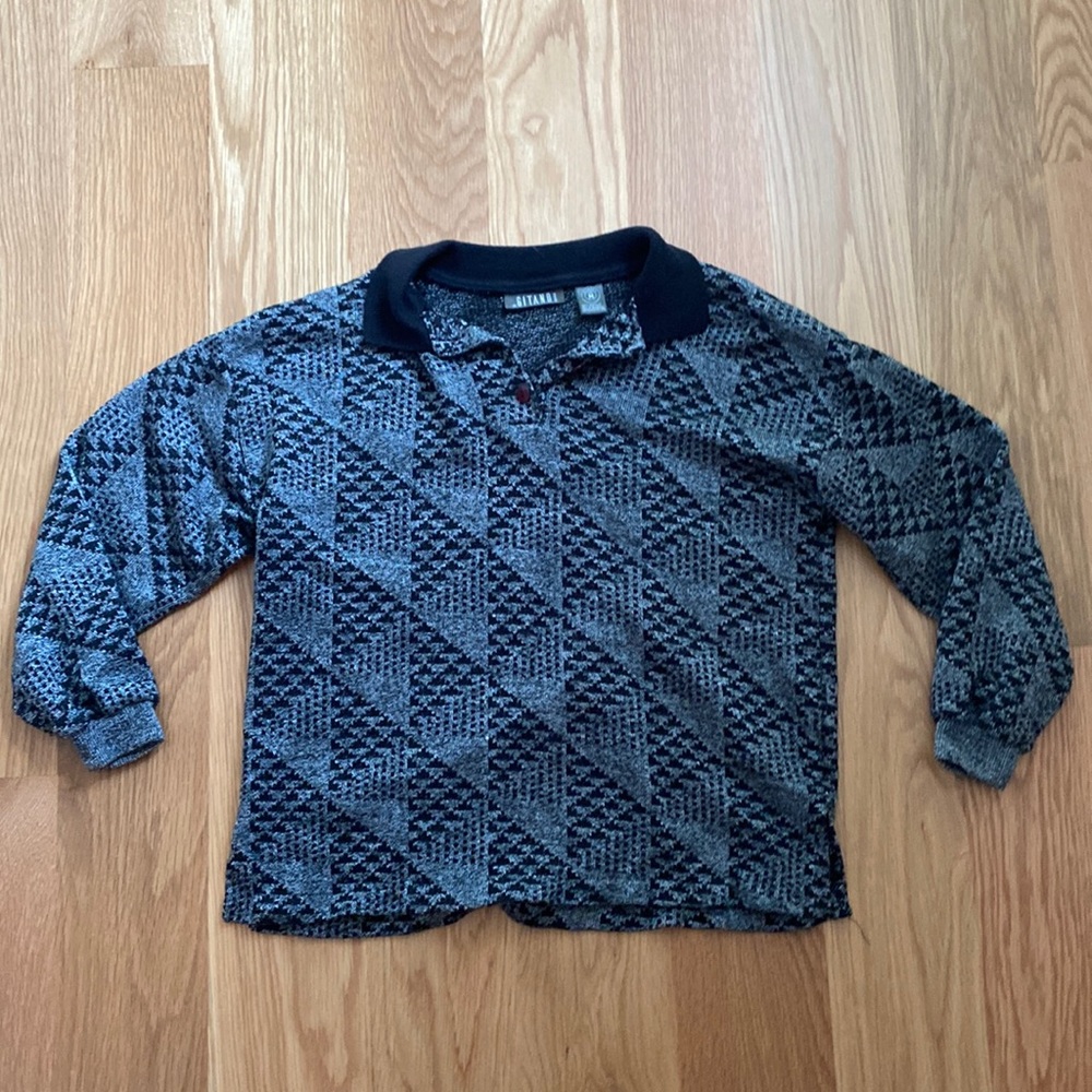 Grey patterned collared slouch sweater